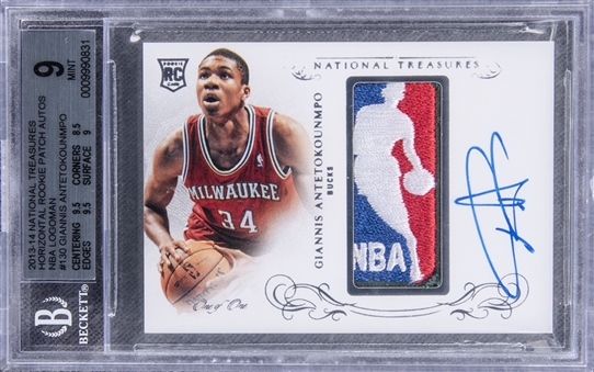 2013-14 National Treasures Horizontal (RPA) #130 Giannis Antetokounmpo Signed NBA Logoman Patch Rookie Card (#1/1) – BGS MINT 9/BGS 10